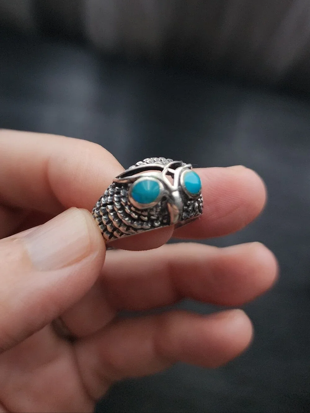 Vintage Sterling Silver & Turquoise Owl Ring